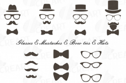 Mustaches, hats, glass, bowtie Clipart, Hipster icons
