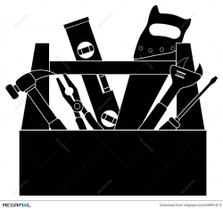 Construction Tools In Tool Box Black And White Vector Illustration ...