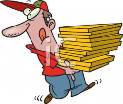 Clip Art Image: A Man Carrying a Stack of Pizza Boxes