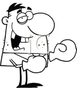 A Black and White Cartoon of a Boxer - Royalty Free Clipart Picture