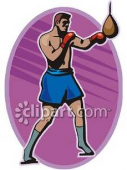 Clipart Image of a Man In Blue Boxing Shorts Hitting a Punching Bag ...