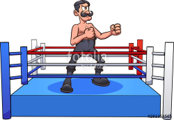 Retro cartoon male boxer with handle bar mustache on a ...