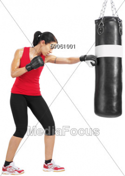 Stock Photo Woman Boxer Training Punching Bag Clipart - Image ...