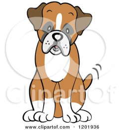 Cartoon of a Cute Boxer Dog Sitting and Wagging His Tail - Royalty ...