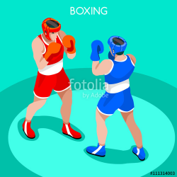 Boxing Players Summer Games Icon Set.3D Isometric Boxer.Sporting ...