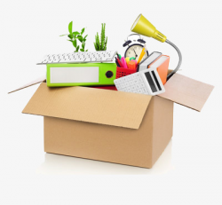 Cardboard Boxes In A Variety Of Work Items, Table Lamp, Calculator ...
