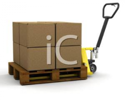 Clipart Picture: The Side of a Hand Lift with a Pallet and Boxes