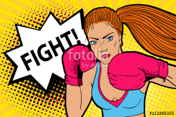 Sexy aggressive woman boxer in boxing mittens ready to fight. Vector ...