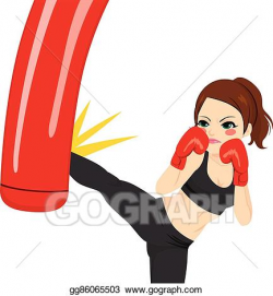 Vector Art - Woman kicking red punching bag. EPS clipart gg86065503 ...