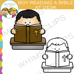 Boy Reading a Bible at a Desk Clip Art , Images & Illustrations ...