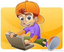 Boy playing computer clipart
