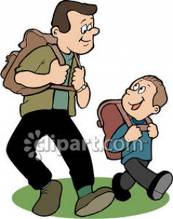 Boy and His Dad Backpacking - Royalty Free Clipart Picture