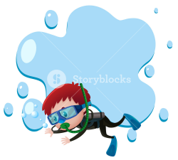 Frame template with boy scuba diving illustration Royalty-Free Stock ...