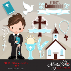 First Communion Clipart for Boys. Cute Communion characters