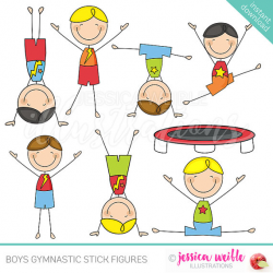 Boys Gymnastics Stick Figures Cute Digital Clipart - Commercial Use ...