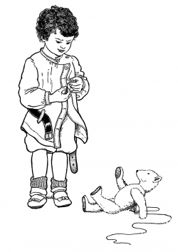 Antique Clip Art - Little Boy with Buttons and Bear - The Graphics Fairy