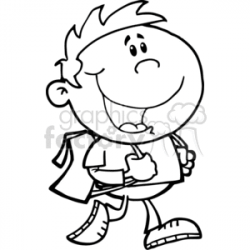 black and white outline of a boy walking to school clipart. Royalty-free  clipart # 383298