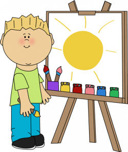Boy Painting on an Easel Clip Art - Boy Painting on an Easel Image ...