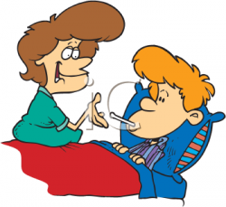 Royalty Free Clipart Image of a Mom Looking After a Sick Boy ...