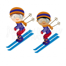 Boy Downhill Skier Cute Digital Clipart, Winter Skiing Clip ...