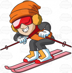 A Male Skier Speeding Down The Slope