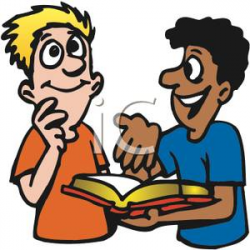 Two Teenage Boys Reading the Bible - Royalty Free Clipart Picture