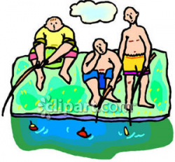 Three Bored Boys Fishing - Royalty Free Clipart Picture