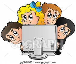 EPS Illustration - Cartoon kids with computer. Vector Clipart ...