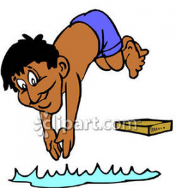 A Boy Jumping Off a Diving Board Into a Pool - Royalty Free Clipart ...