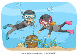 Scuba Diving Kids Finding Treasure Clipart Image