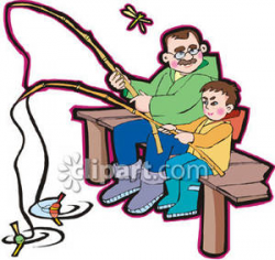 A Man and a Boy Fishing - Royalty Free Clipart Picture