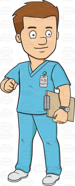 A Male Nurse In Scrubs Holding A Clipboard | Male nurse, Vector ...