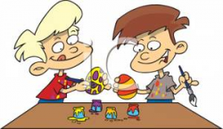 Two Boys Painting Easter Eggs - Royalty Free Clipart Picture