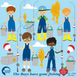 Fishing Clipart, Boys Fishing Clipart, { Best Teacher Tools }, AMB-224