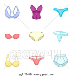 Stock Illustration - Panty and bra icons set, cartoon style. Clipart ...