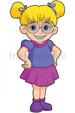 Little Girl Wearing Braces Vector Cartoon Clipart | Kids braces