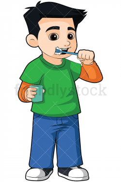 Little Boy Brushing His Braces Vector Cartoon Clipart | Kids braces