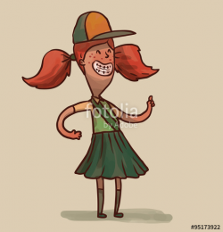Vector Girl scout, red hair. Cartoon image of a girl scout with ...