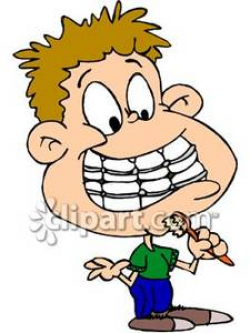 Boy With Braces Brushing His Teeth - Royalty Free Clipart Picture