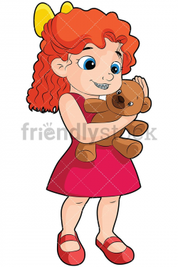 Girl With Braces Holding Teddy Bear Vector Cartoon Clipart | Kids ...
