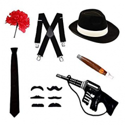 Gangster Fancy Dress Set - Trilby Hat, Tie, Braces, Cigar ...