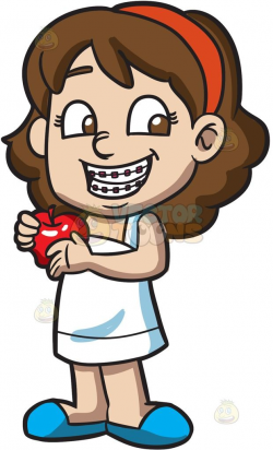A Happy Girl With Braces And An Apple | Blue slippers, Cartoon and ...