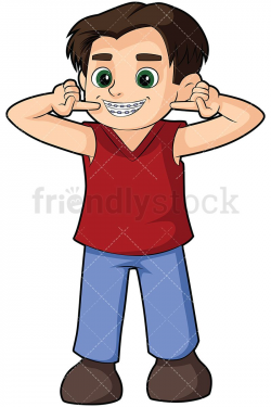 Happy Boy Showing Off His Braces Vector Cartoon Clipart | Happy boy