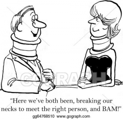 Drawing - Man and woman with neck braces meet. Clipart Drawing ...