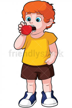 Little Boy With Braces Eating Apple Vector Cartoon Clipart | Apple ...