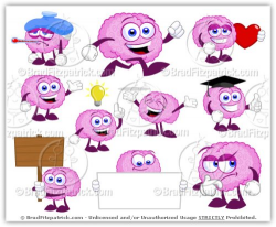 Amazon.com: Cartoon Brain Clip Art - Cute Brain Mascot Stock ...