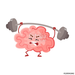 Funny concentration brain training with a barbell, cartoon vector ...