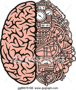 Vector Clipart - Robot brain icon with equipments and gauges. Vector ...
