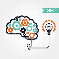 Business idea or invention icon - brain with gear wheel and light ...