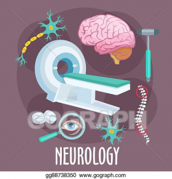 Vector Art - Neurology flat symbol with brain research icons ...